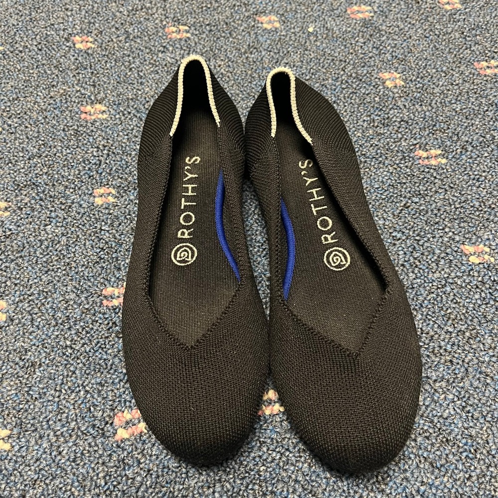 Rothys The Flat Black Solid Rounded Toe Knit Ball… - image 1